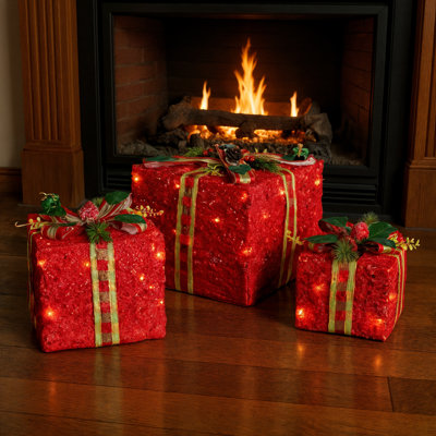 Illuminated Electric Holiday Sisal Gift Box es