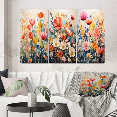 " Multicolored Flowers Collage III " 3 - Pieces