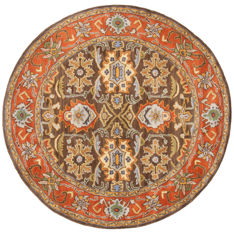 Tapis chocolat / mandarine en laine touffeté à la main Wahcheechee, Rond 6 pi