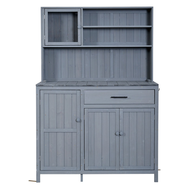 Îlot de cuisine 65 po avec tablettes réglables H 65 po, Gris
