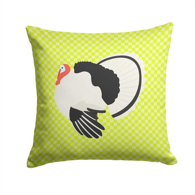 Turkey Check Square Outdoor Throw Pillow, Green, 14" x 14"