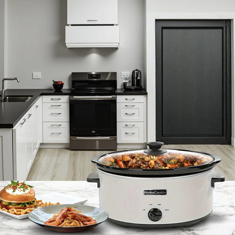 HomeCookin Slow Cooker Oval Manual Pot 7QT White, White/Black, 7 Qt