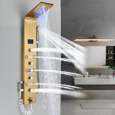 LED Shower Panel Tower Massage System Rain&Waterfall Jets Faucet Stainless Steel