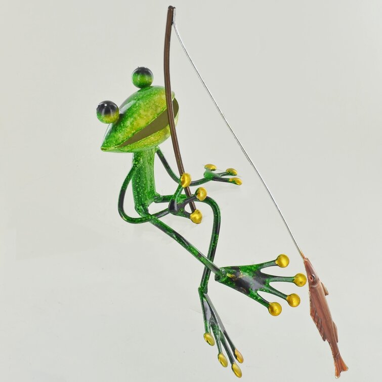 Happy Larry Leachville Metal Frog Fishing Decorative Statue & Reviews