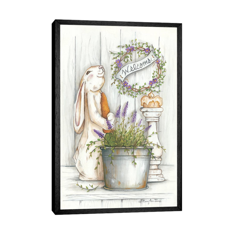 Welcome Bunny by Mary Anne June - Print on Canvas, Black Framed, 66.04 cm H x 45.72 cm W
