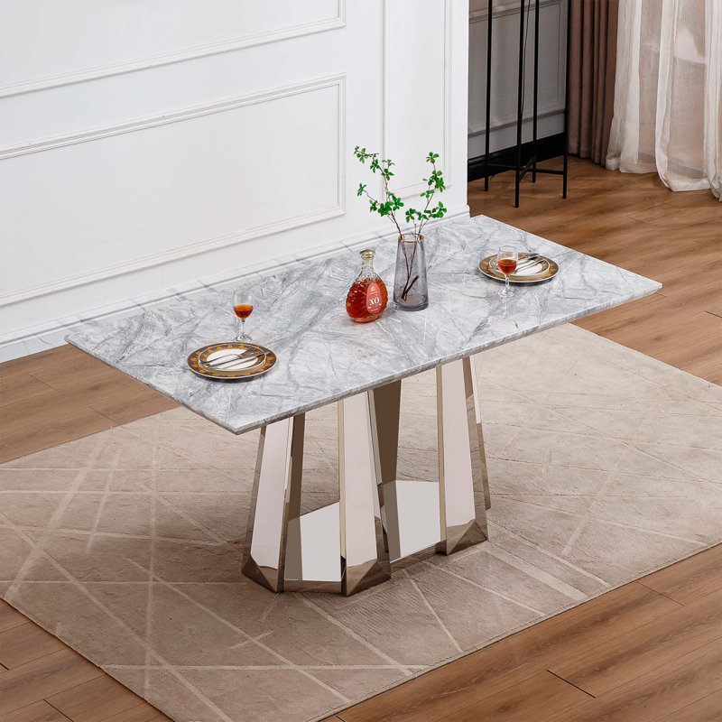 Table de salle à manger rectangulaire 70 po, Argent argent, Gris