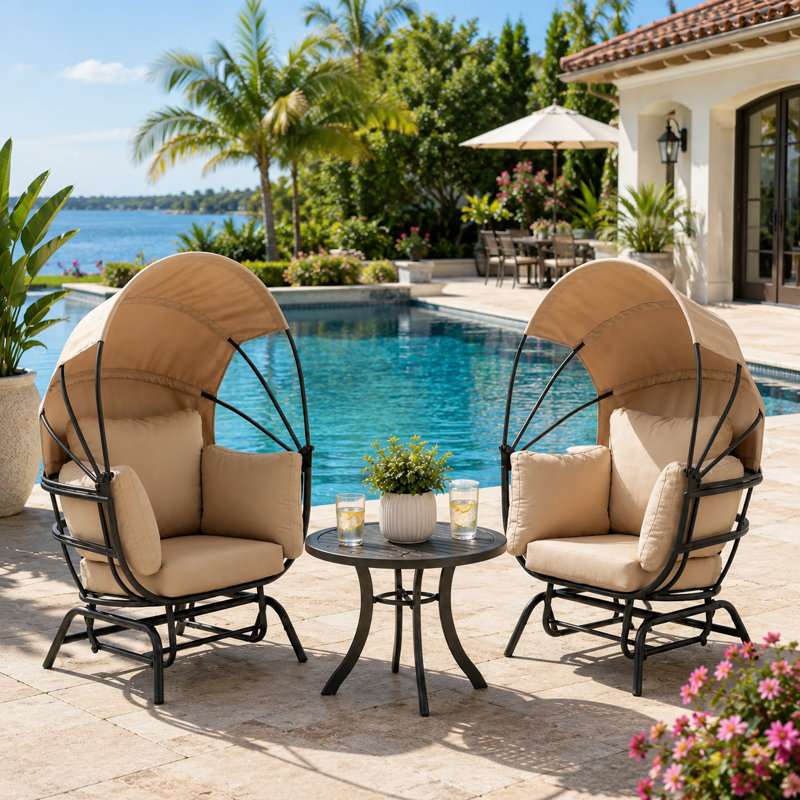 Fauteuil à œufs suspendu Modern Luxury - structure en acier thermolaqué robuste, coussin en polyester épais, auvent rétractable - chaise de patio intérieure / extérieure - taupe