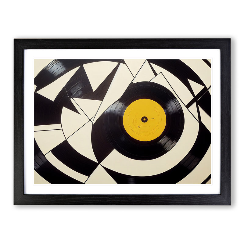 Abstract Vinyl Record - Framed Print, Black, 46cm H x 64cm W x 2cm D