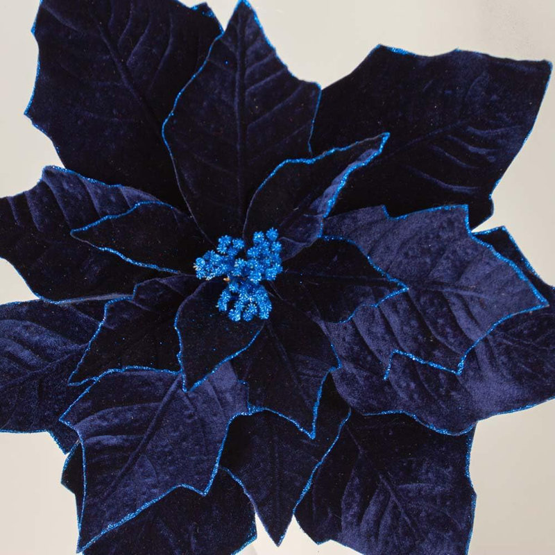 Paquet de 24 fleurs de Noël en velours rouge avec paillettes, tiges flexibles artificielles pour couronnes
