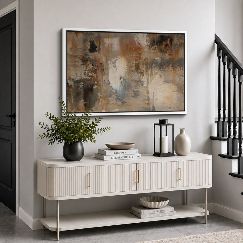 Abstrait, nuances neutres et neutres, impression sur toile encadrée, H 16 po x l 24 po x P 1,5 po, Cadre flottant blanc