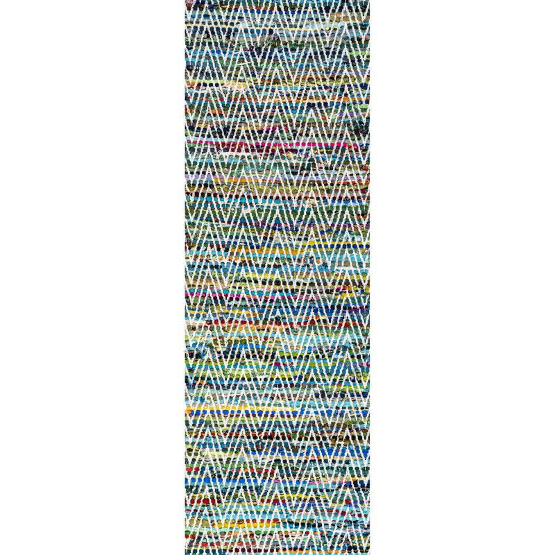 Tapis vert à motif de chevrons touffeté à la main, Tapis de couloir 2 pi 6 po x 10 pi