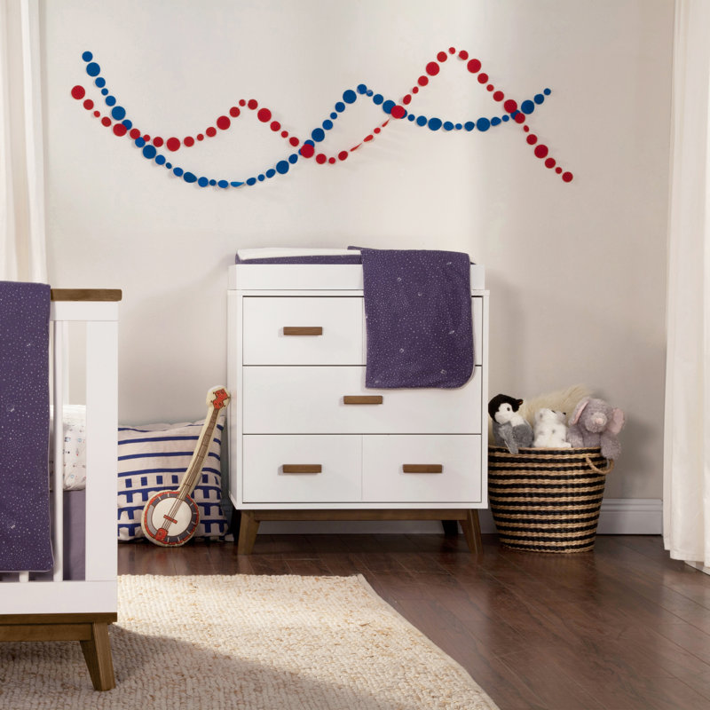 Scoot 3 Drawer Changing Table, White/Natural Walnut