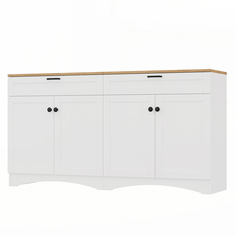 Versatile Wood Grain Sideboard with Adjustable Shelves, White