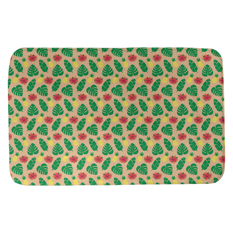 Tapis de salle de bain tropical Avicia, l 17 po x L 24 po, Vert / rouge / pêche pâle