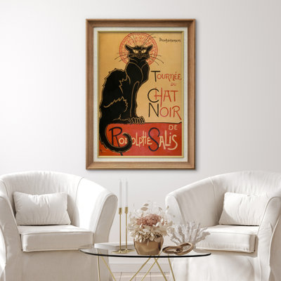 Vintage Black Cat French Poster Artwork, Retro Art Nouveau Style Pictures, Framed Canvas Giclee Print Wall Art