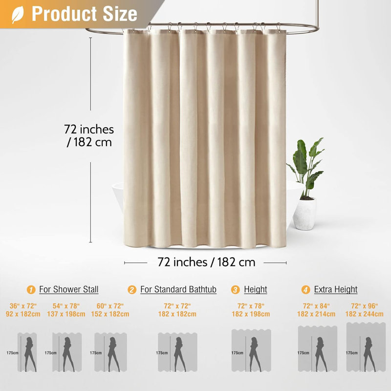 Rideau de douche luxueux en polyester robuste avec texture en lin imperméable, comprenant 12 crochets en plastique pour le décor de la salle de bain