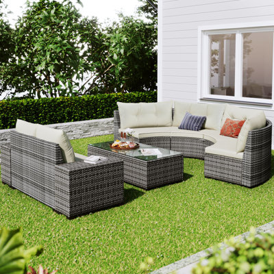 Leiny 8-Piece Outdoor Sectional  Wicker Round Sofa Set