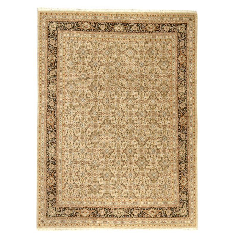Hand Knotted Wool Area Rug in Beige And Black