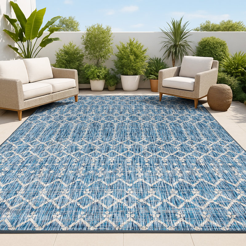 Tapis d'intérieur / extérieur Crompton, Rectangle 10 pi x 14 pi, Marine / gris pâle