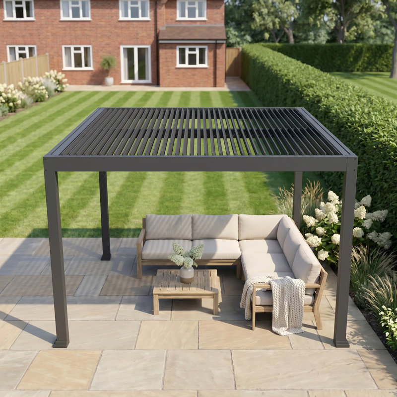GRDN living 3m x 3m Aluminium Louvred Pergola with Adjustable Roof in Anthracite Grey