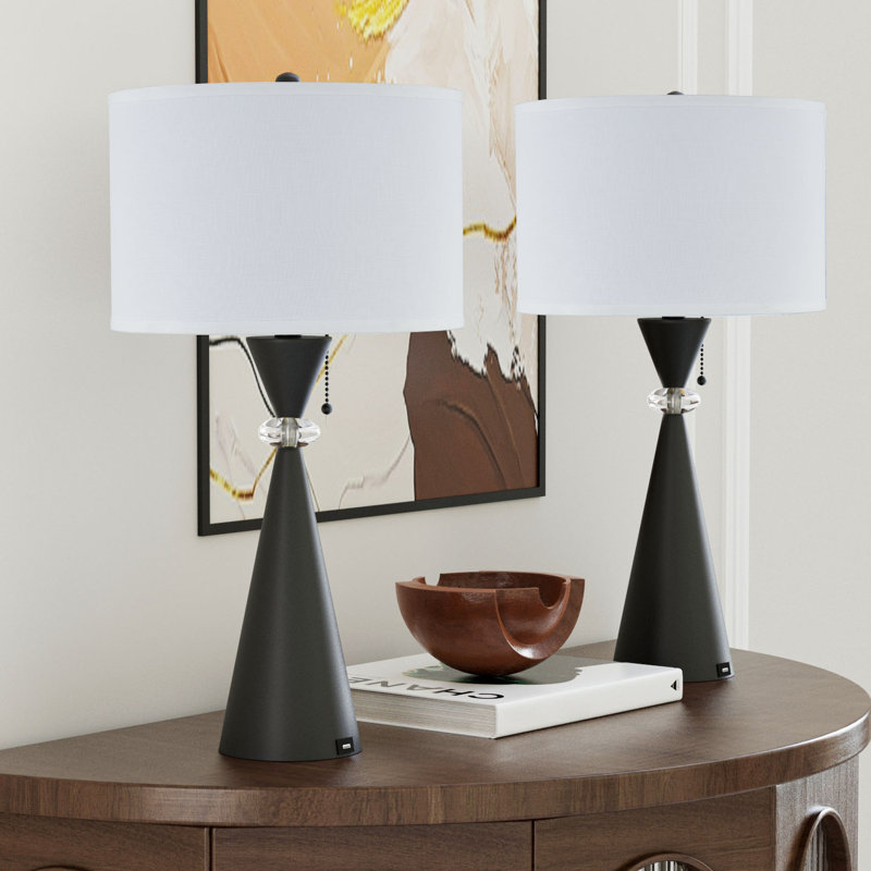 Warrnambool 28" Modern Glam Metal Table Lamp with USB Port, Matte Black