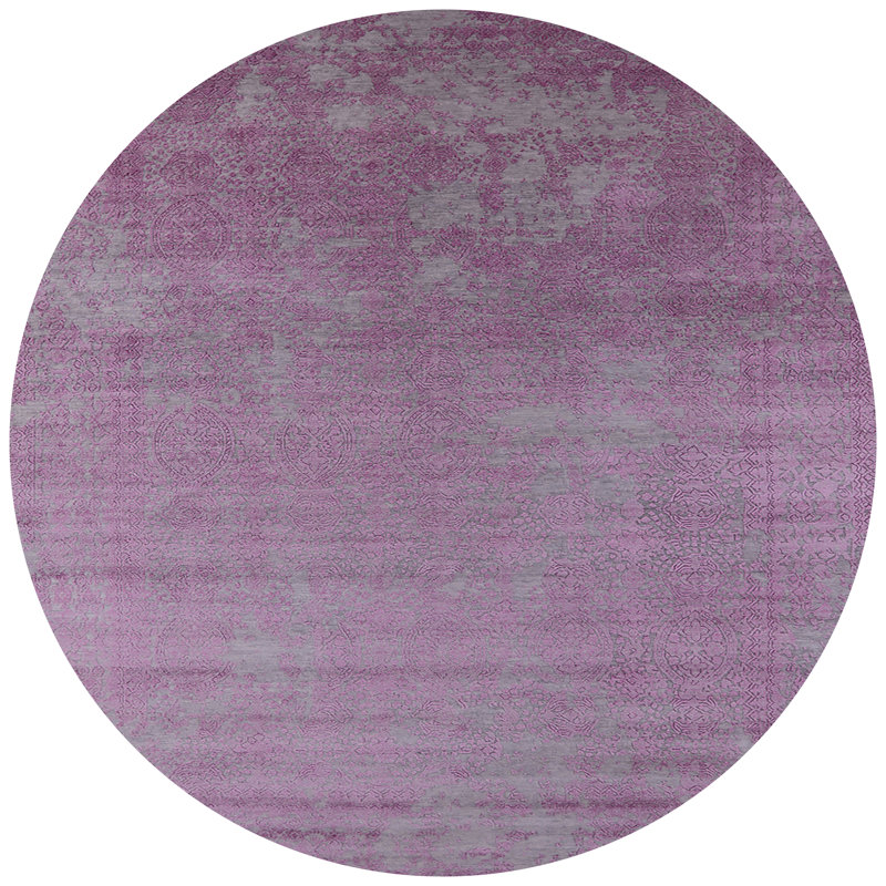 Tapis mauve à motif floral, Rond 8 pi