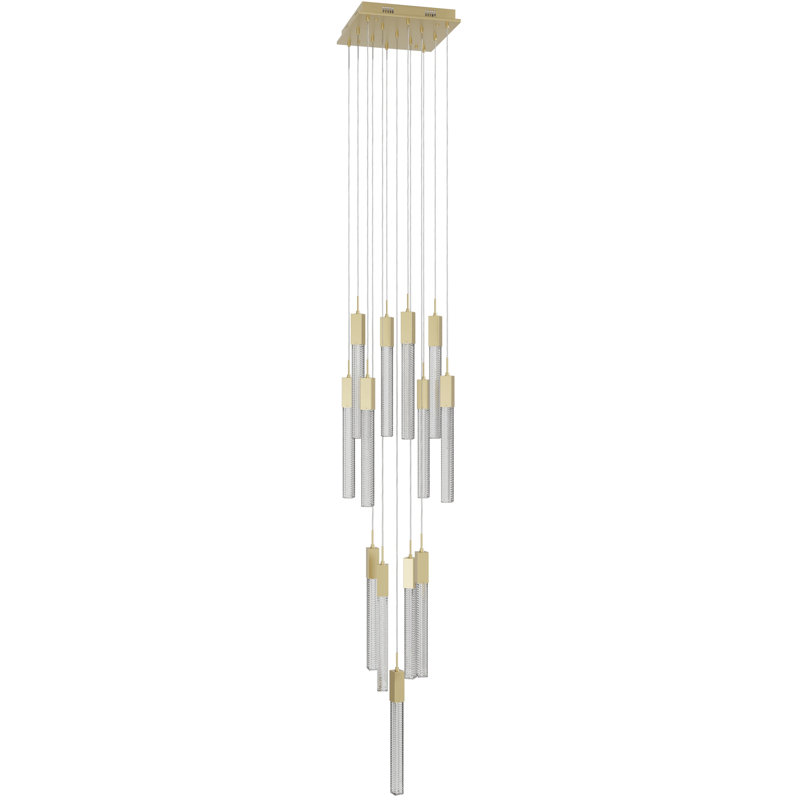 Brushed Brass 13-Light Glass LED Cluster Pendant