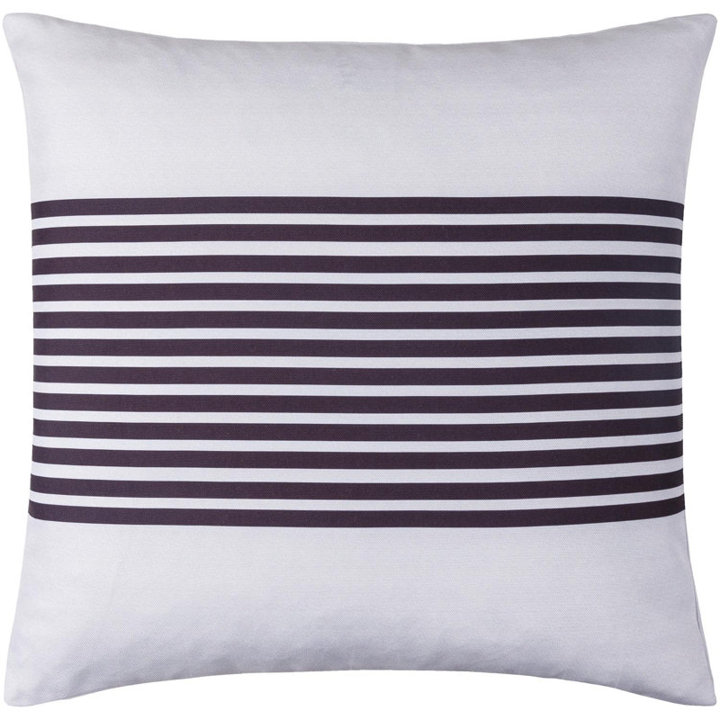20" White and Black Striped Polyester Throw Pillow Cover