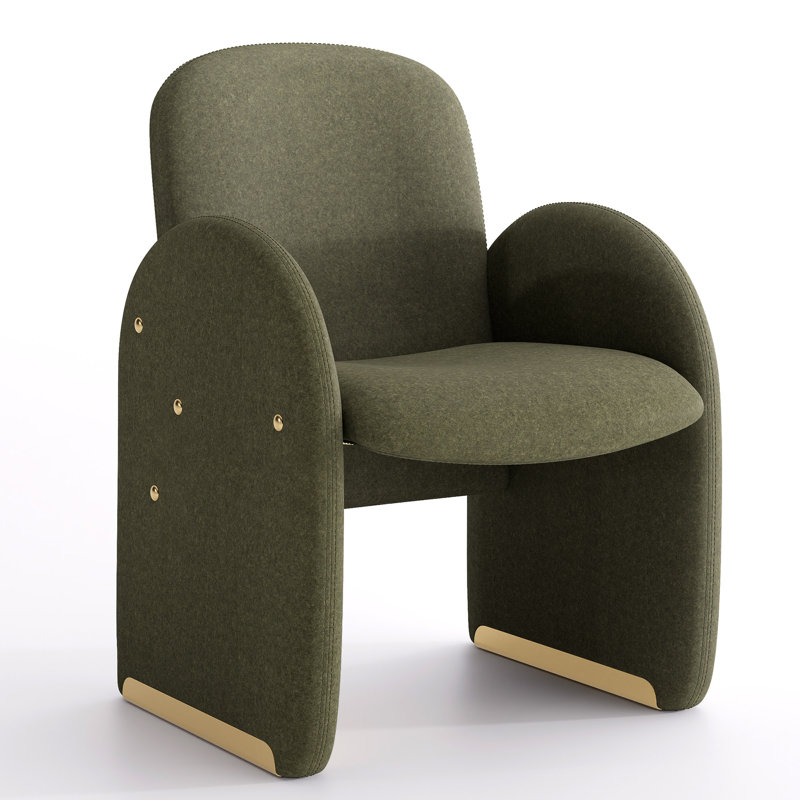 Modern Upholstered Dining Chair Full Back Armchair With Metal Detor Legs, Green