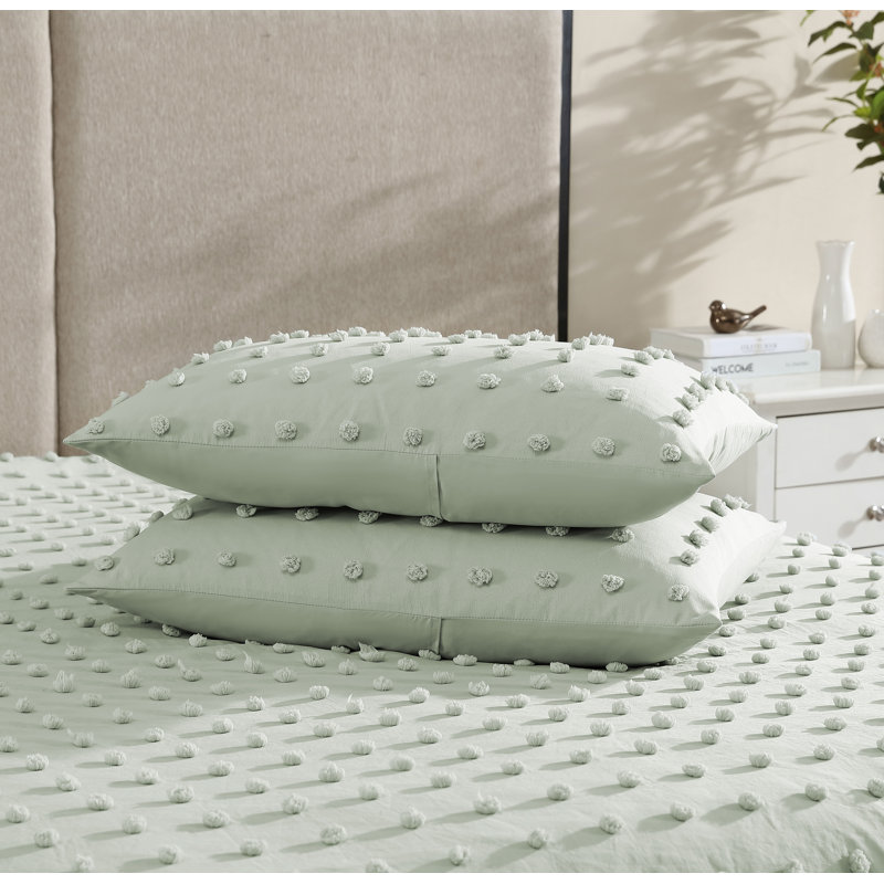 Pom Pom Jaquard Microfiber 3-Piece Comforter Set, Full / Double Comforter + 2 Standard Pillowcases, Sage
