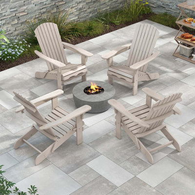 Costway Folding Adirondack Chair Set Of 4 With High Backrest & Wide Armrests Wooden by Rosecliff Heights