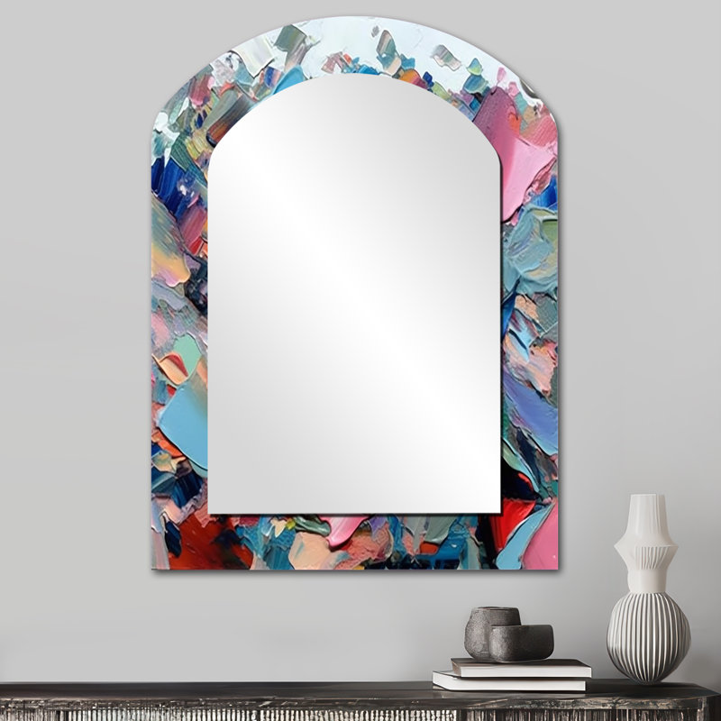 «Passion Of Mira Abstract Melody», peinture abstraite, miroir mural asymétrique rose, impression sur métal, 34 po x 25 po