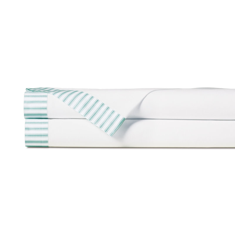 Blass Ticking Egyptian Cotton Percale Flat Sheet, Queen Flat Sheet, Sea