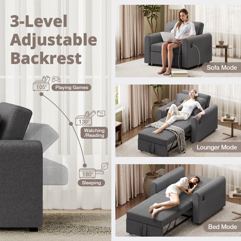 Sofa Bed, Dark Grey Fabric