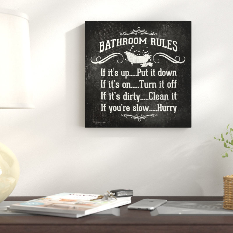 «Bathroom Rules BW Icon», reproduction d'art textuel sur toile, H 17 po x l 17 po, Toile tendue