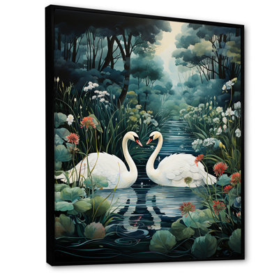 Cygnes, amour éternel, art mural sur toile