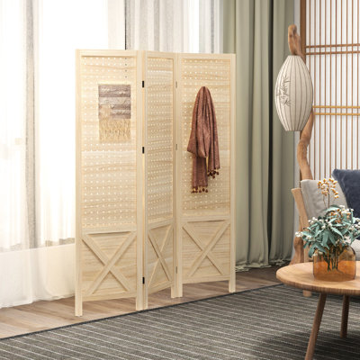 4.7' Tall Home Office Privacy Screen, Portable Folding Wood Partition, Natural With And Efficient Use 3 Panel , Screen For Office, Organized Space