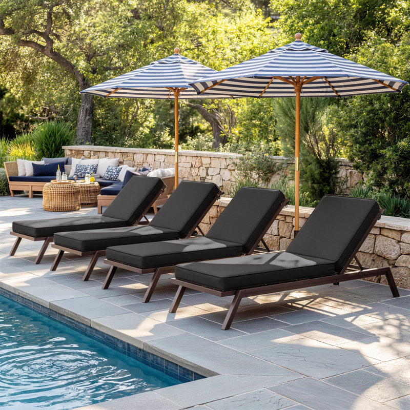 Coussins de chaise longue d'extérieur 4 po l 26 po x L 80 po, 2, L 26 po x P 80 po, Noir