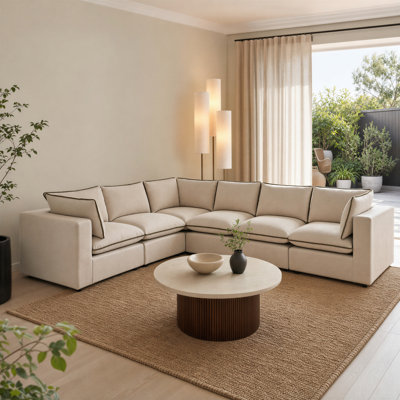 Alexa Upholstered Linen-Look Fabric 3 Seater / 4 Seater / 5 Seater Modular Sofa - Cozy Modern Design