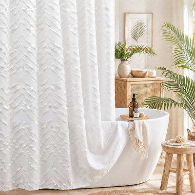 Rideau de douche blanc en tissu bohème 72 po x 72 po, moderne et chic