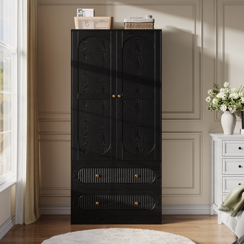 Armoire 68,8 "avec 2 portes et 2 tiroirs cannelés, H, Black