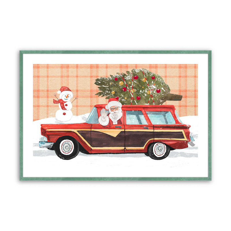 Imprimé wagon du Père Noël, Cadre simple citronnelle, H 25 po x l 37 po
