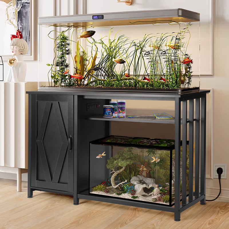 White Heavy Duty Metal Aquarium Stand with Cabinet and Power Outlets