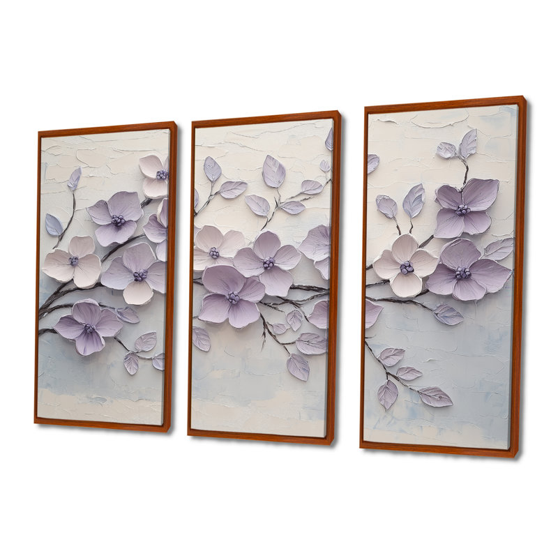 «Mauve mauve lilas Melody I», ensemble d'art mural lilas, H 40 po x l 60 po x P 1 po, Toile avec cadre flottant noir