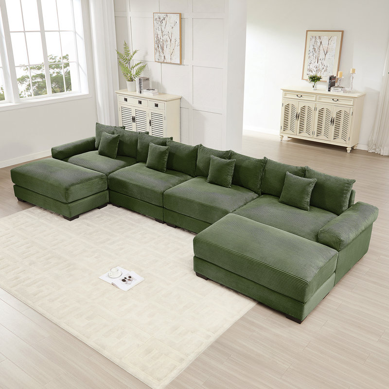 Canapé modulaire surdimensionné en U 170 po Cloud, Velours côtelé vert