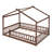 Wood House Bed Frame With Fence, Sturdy Pine Construction, Playful Design-123857055-123857058