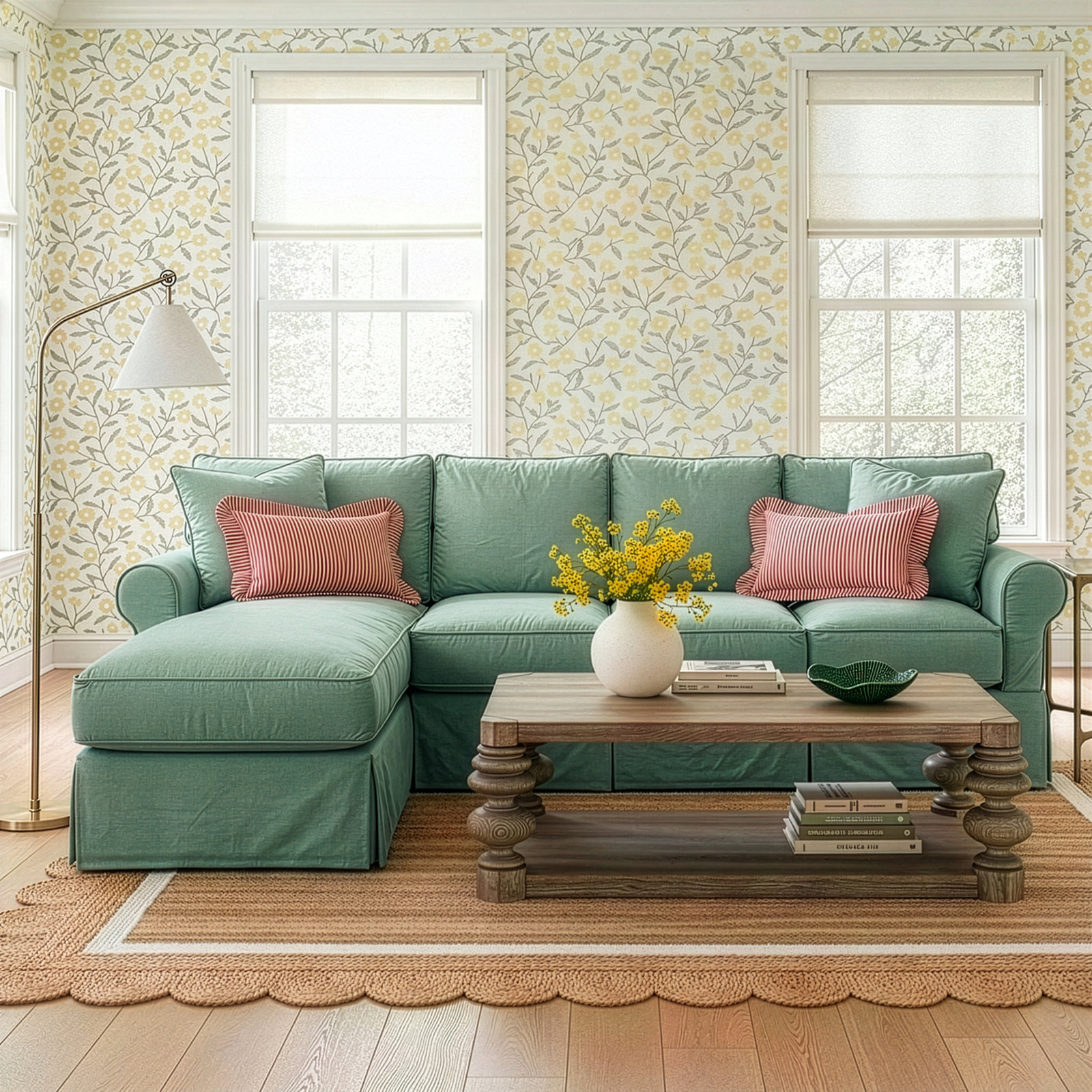 Friedman Upholstered Sectional with Chaise, Bayou Spray Canvas, Left Hand Facing