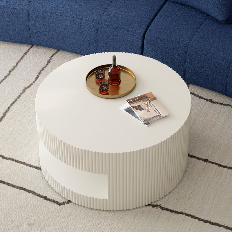 Modern Round Coffee Table with Storage and Vertical Stripe Design for Living Room and Bedroom, Perfect for Stylish and Organized Spaces.