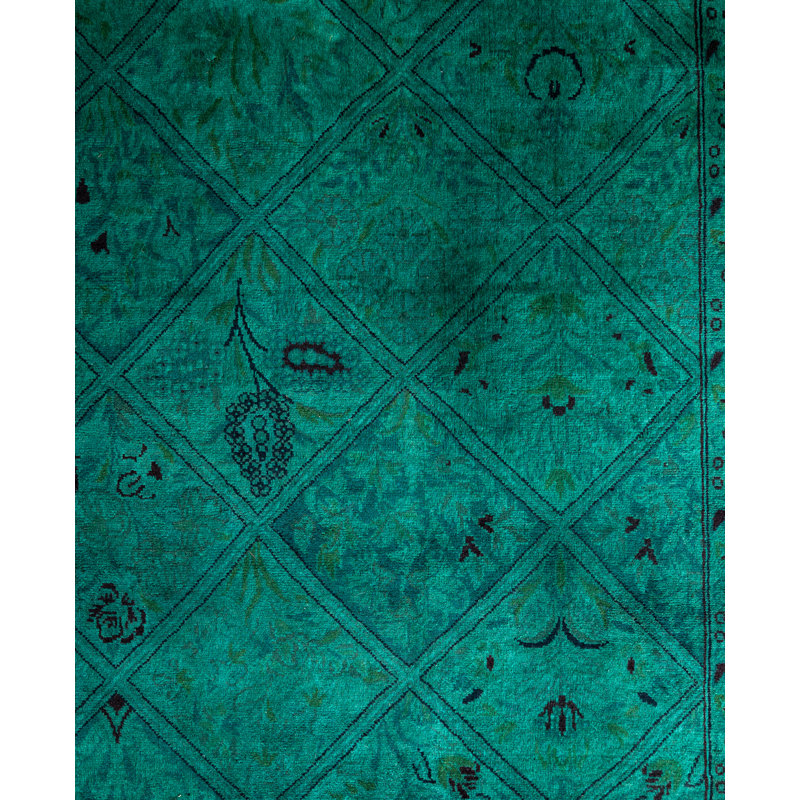 Overdyed Hand-Knotted Wool Modern-Contemporary Green Runner 3' 2" x 12' 4"