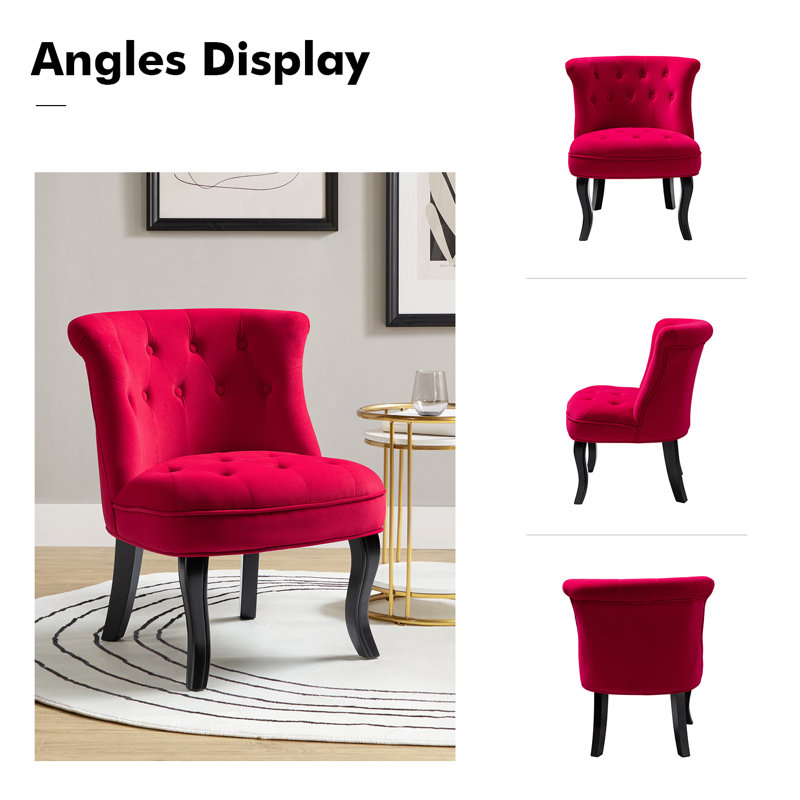 Grenier Upholstered Wingback Button-Tufted Side Chair, Red Velvet